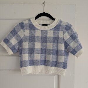 Blue and White Checked Cropped Sweater Tee